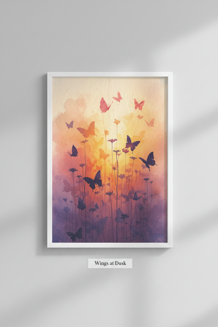 Wings at Dusk framed art print mockup