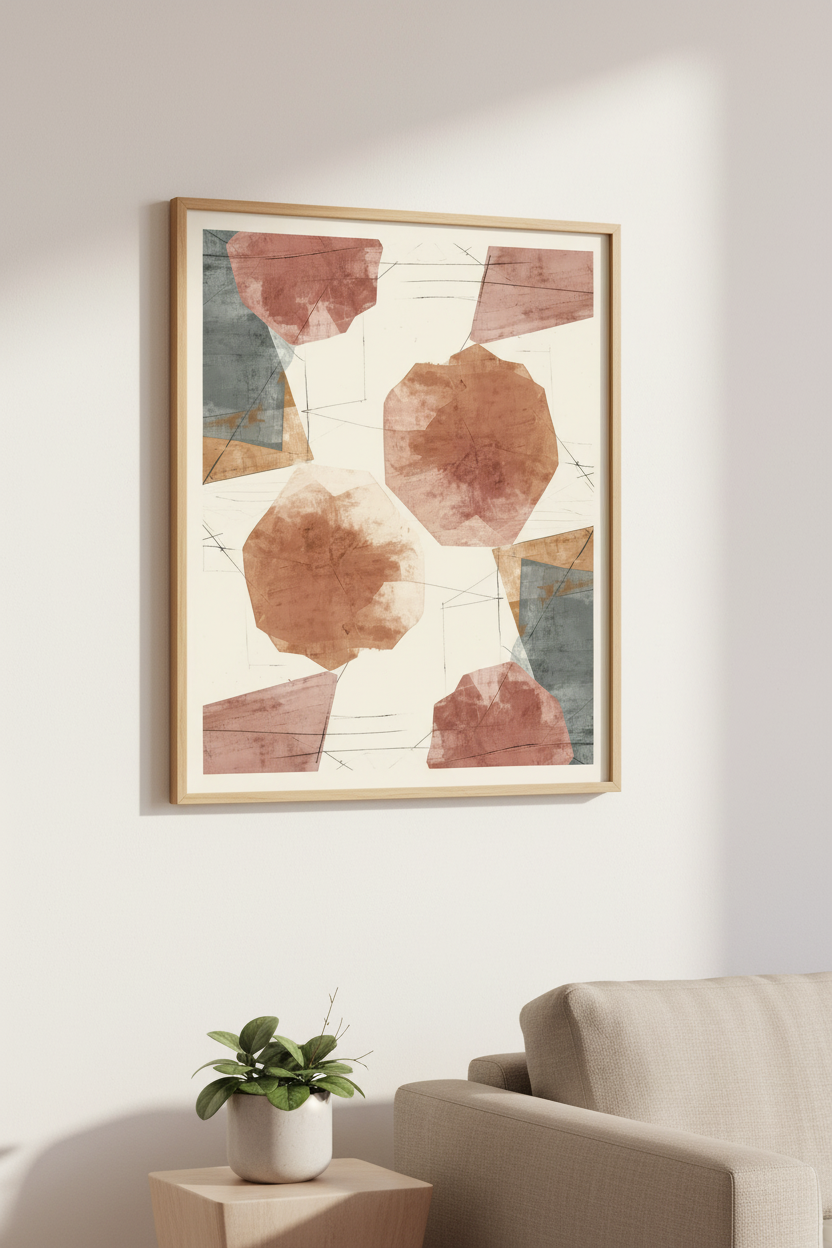 Terracotta Orbits framed art print mockup